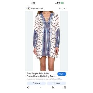 Free People Rain or Shine Tunic Dress-Ivory Blue Purple-Boho-Size XS